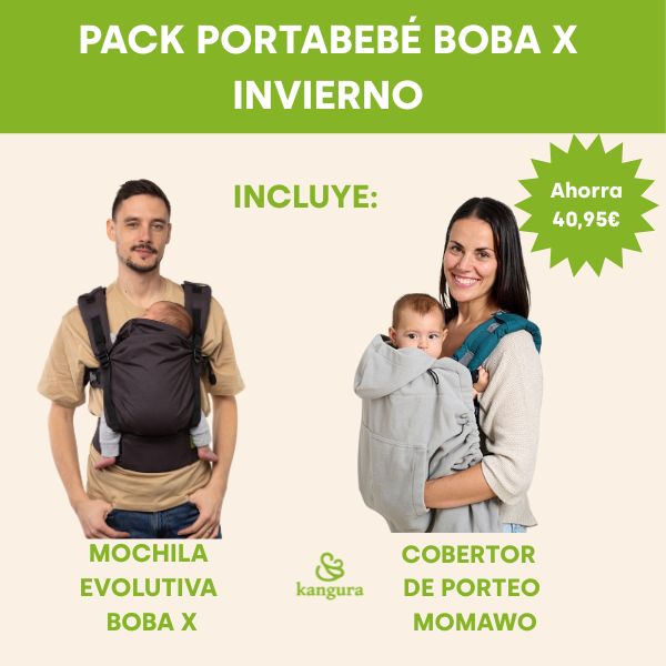 Kangura portabebés Pack Portabebé Boba X Invierno Charcoal + Grey