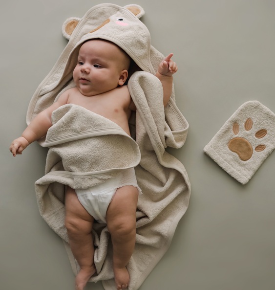 Kangura portanadons Tovallola amb caputxa i manyopla de bany CuddleBug Beige Bear