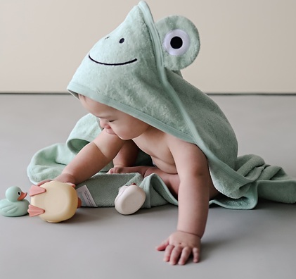 Kangura portanadons Tovallola amb caputxa i manyopla de bany CuddleBug Green Frog