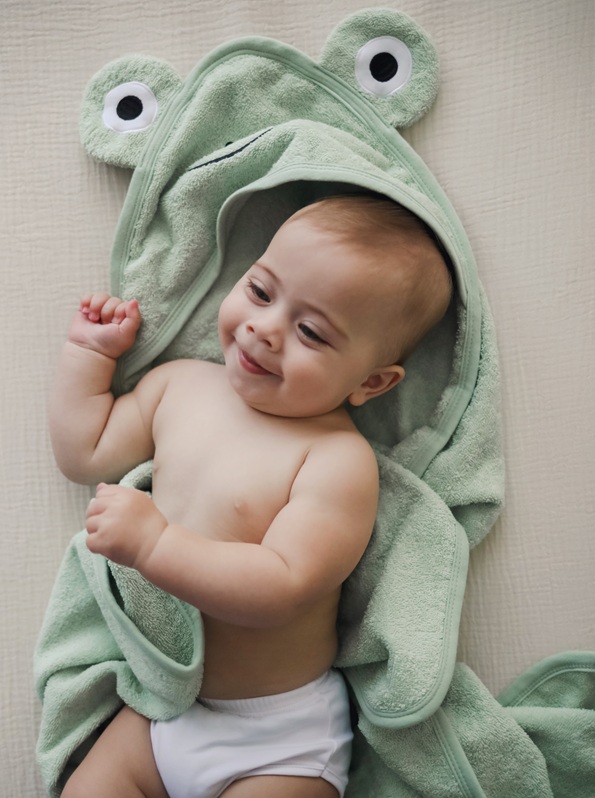 Kangura portanadons Tovallola amb caputxa i manyopla de bany CuddleBug Green Frog