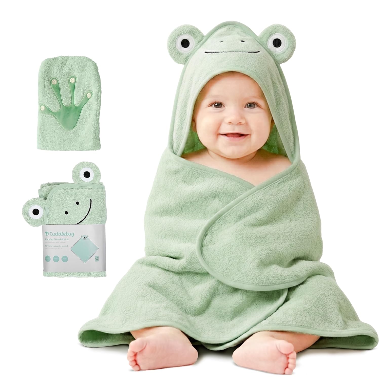 Kangura portanadons Tovallola amb caputxa i manyopla de bany CuddleBug Green Frog