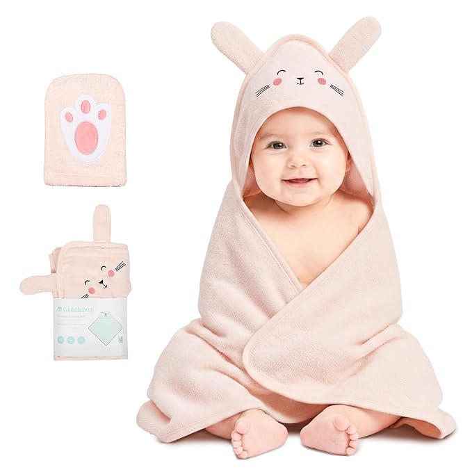 Kangura portanadons Tovallola amb caputxa i manyopla de bany CuddleBug Pink Bunny